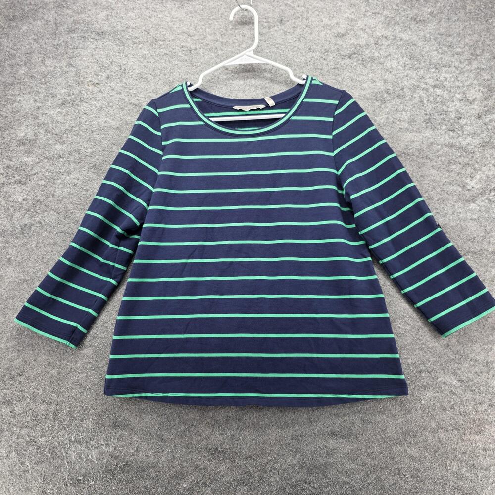 Soft Surroundings Shirt Womens Small Navy Green Stripe 3/4 Sleeve Stretch Modal